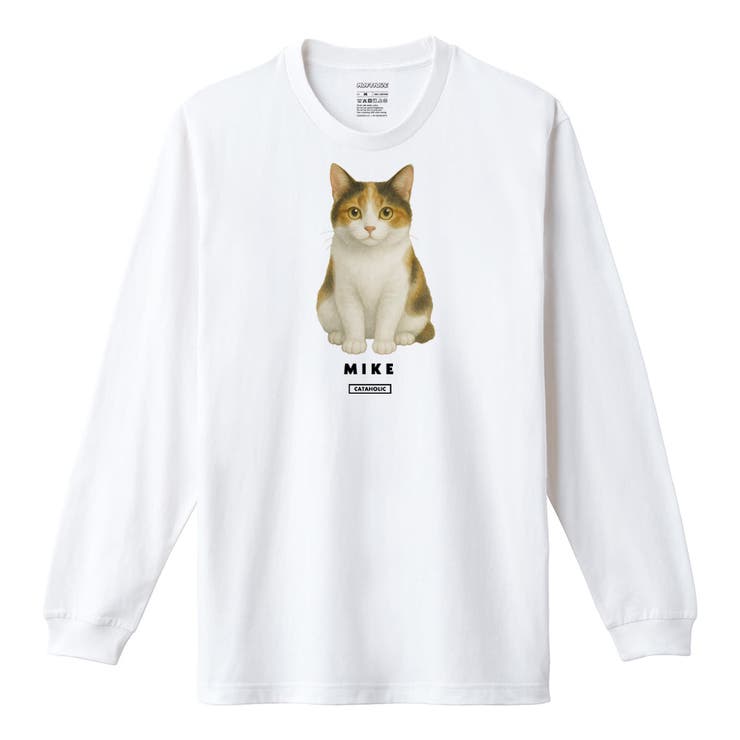 ホワイト | Moftique 長袖Tシャツ 三毛猫 | printrium