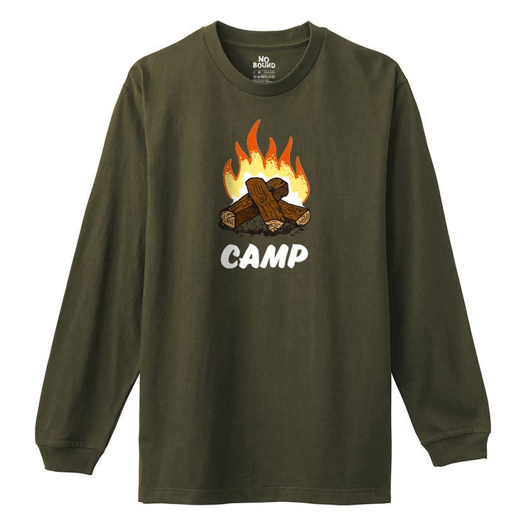 アーミーグリーン | NOBOUND 長袖Tシャツ キャンプイラスト | printrium