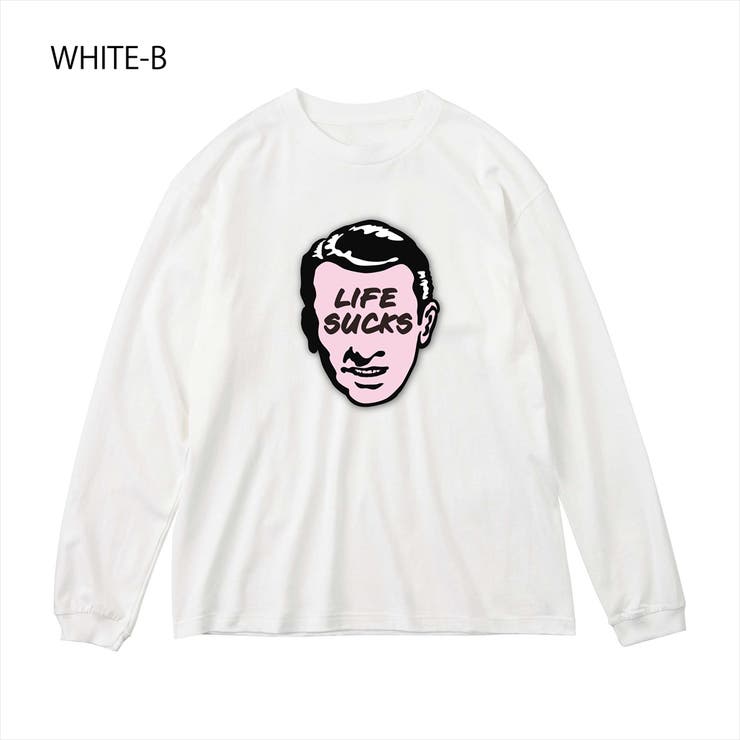 ホワイト-B | NOBOUND（ノーバウンド） 長袖Tシャツ フェイスイラスト | printrium