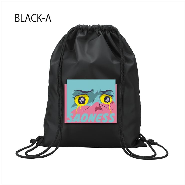 ブラック-A | NOBOUND ナップサック サドネスフェイスイラスト | printrium