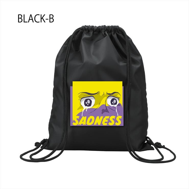 ブラック-B | NOBOUND ナップサック サドネスフェイスイラスト | printrium