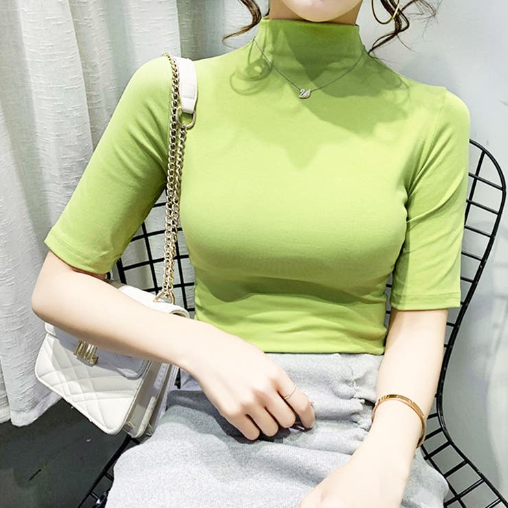 ベーシック5分袖ハイネックトップス[品番：PVBW0003658