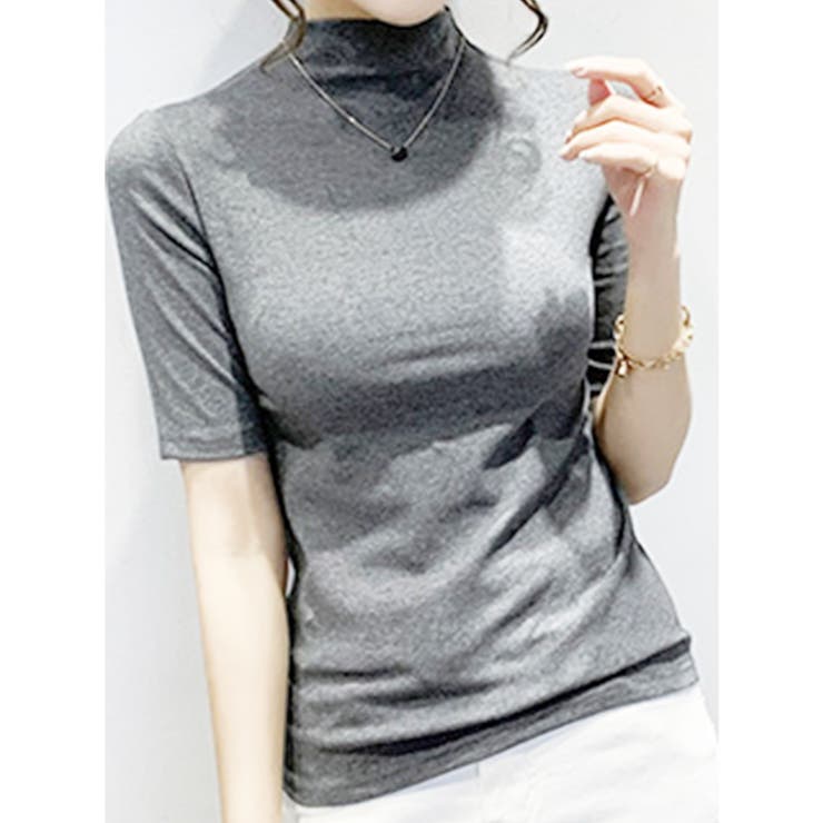 グレー 五分袖 トップス M 2WAYリブカットソー五分袖オフショルトップス（Tシャツ/カットソー