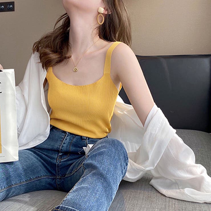 リブ編みニットキャミソール タンクトップ | privatebeach | 詳細画像1 