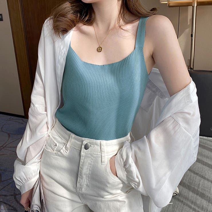 ブルー | リブ編みニットキャミソール タンクトップ | privatebeach