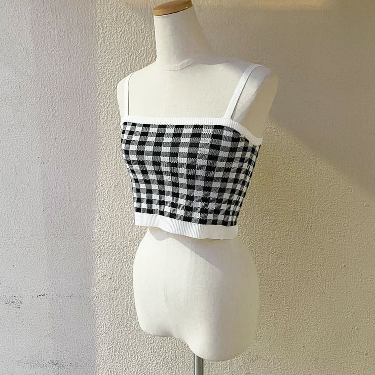 2点セット Vネックカーディガン＆チェック柄キャミソール[品番