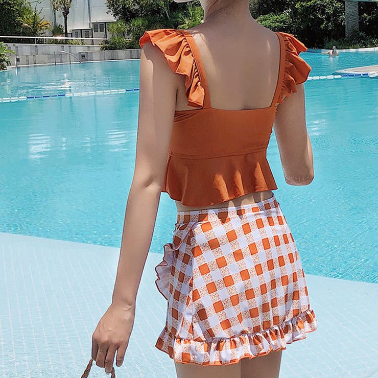 水着 9号 ペプラム ギンガムチェック風 3点セット 水着 9号 ペプラム ギンガムチェック風 3点セット メール便】ギンガム