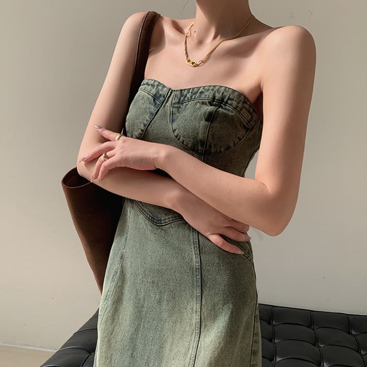 ベアトップデニムワンピース[品番：PVBW0008746]｜privatebeach