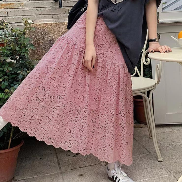 くすみピンク ロングプリーツスカート - スカート