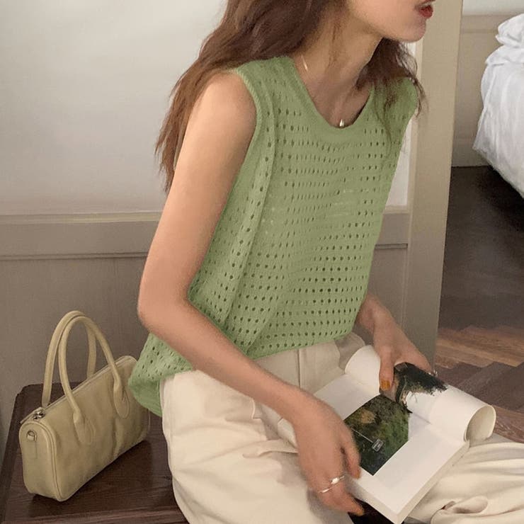 メッシュノースリーブトップス[品番：PVBW0008761]｜privatebeach