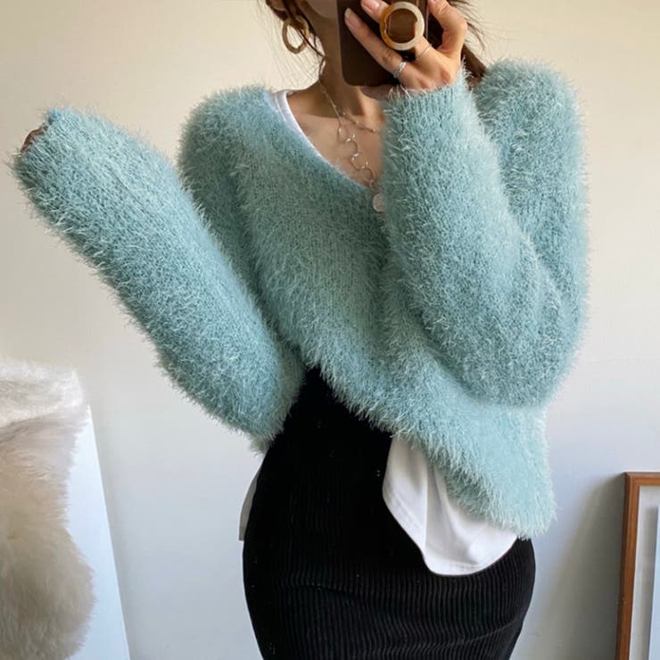 モヘアVネックニットトップス[品番：PVBW0008849]｜privatebeach