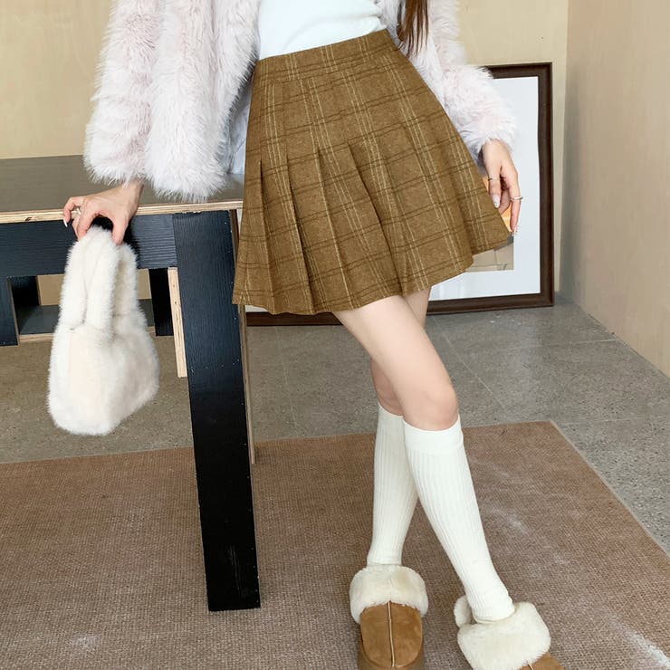 チェック柄ハイウエストプリーツミニスカート スカパン | privatebeach | 詳細画像15 
