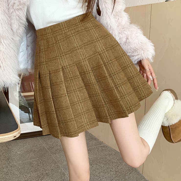 モカ | チェック柄ハイウエストプリーツミニスカート スカパン | privatebeach