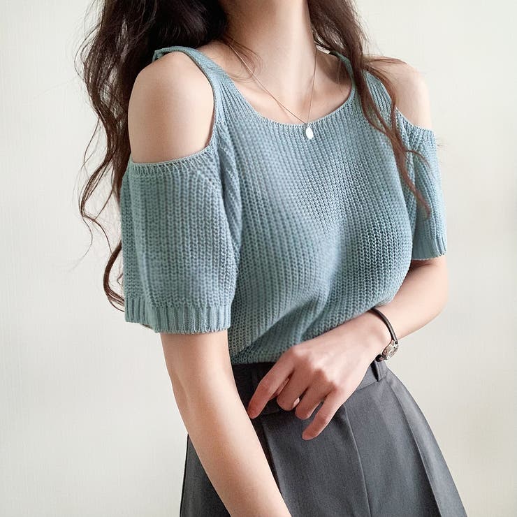 AZUL BY MOUSSY | ゴールド総柄半袖ニットトップス (ニット