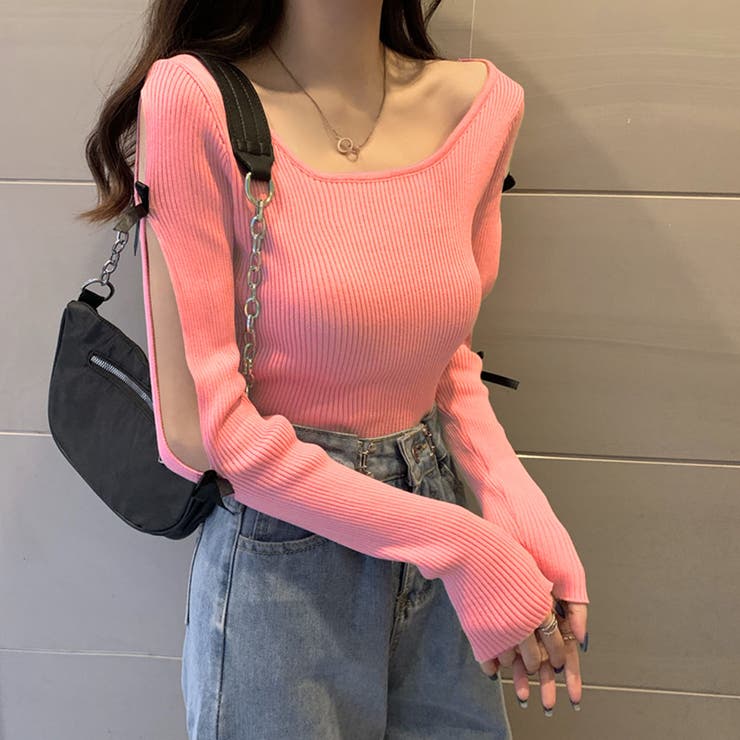 袖リボン付きリブ編みニットトップス | privatebeach | 詳細画像12 