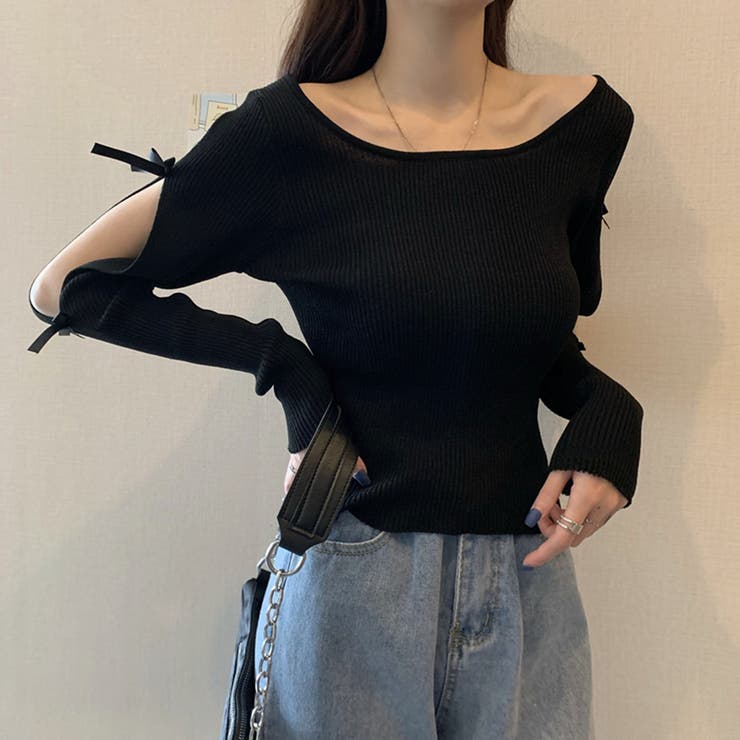 袖リボン付きリブ編みニットトップス | privatebeach | 詳細画像9 