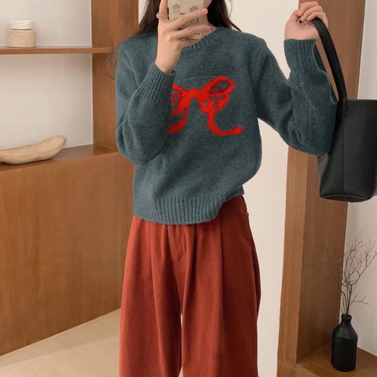 ダークグレー | リボン柄ニットトップス | privatebeach