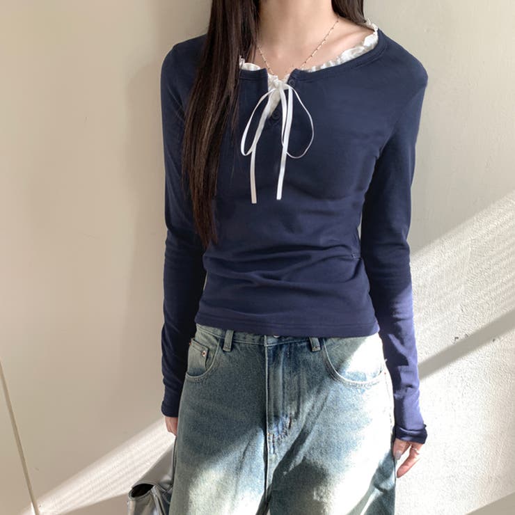 フェイクレイヤードリボン使いトップス | privatebeach | 詳細画像1 