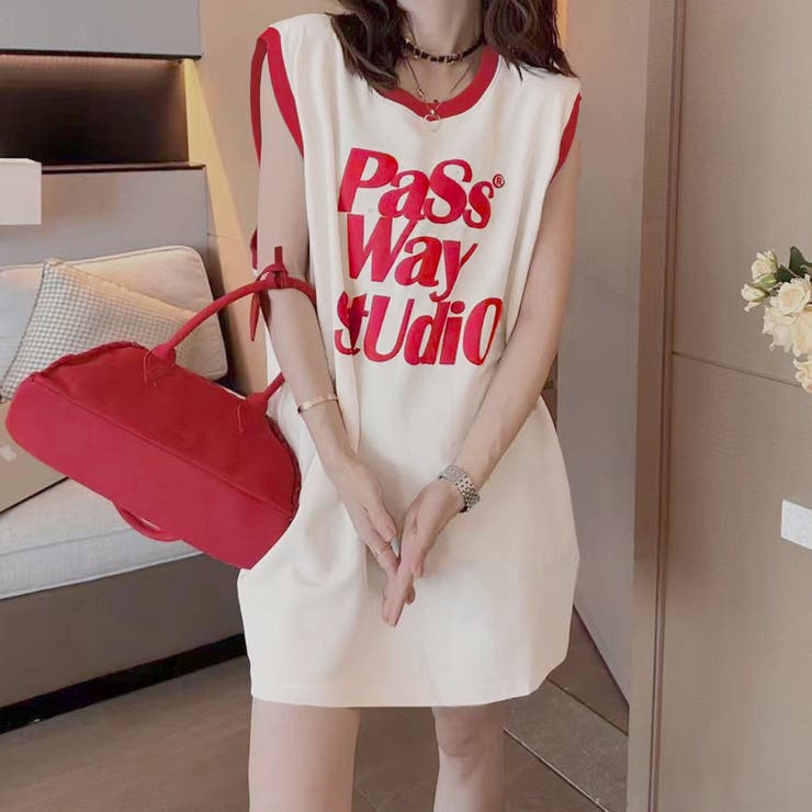 ロゴプリントノースリーブTシャツミニワンピース[品番