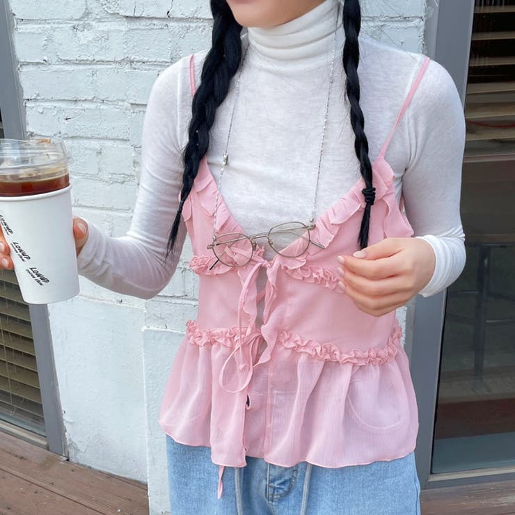 レディース フリル キャミソール ピンク 女性 春服 夏服 レディース フリル キャミソール ピンク 女性 春服 夏服
