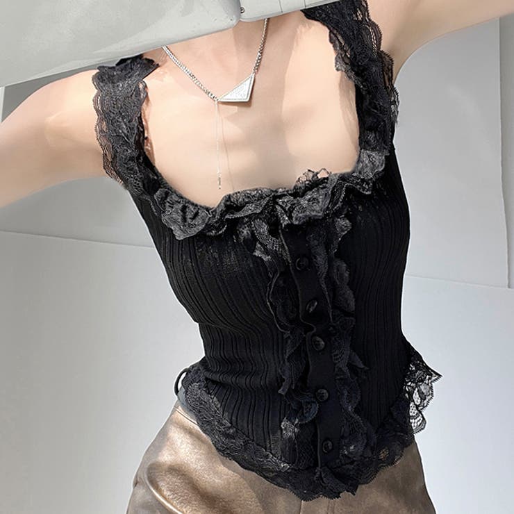 フリルレースリブ編みタンクトップ | privatebeach | 詳細画像6 