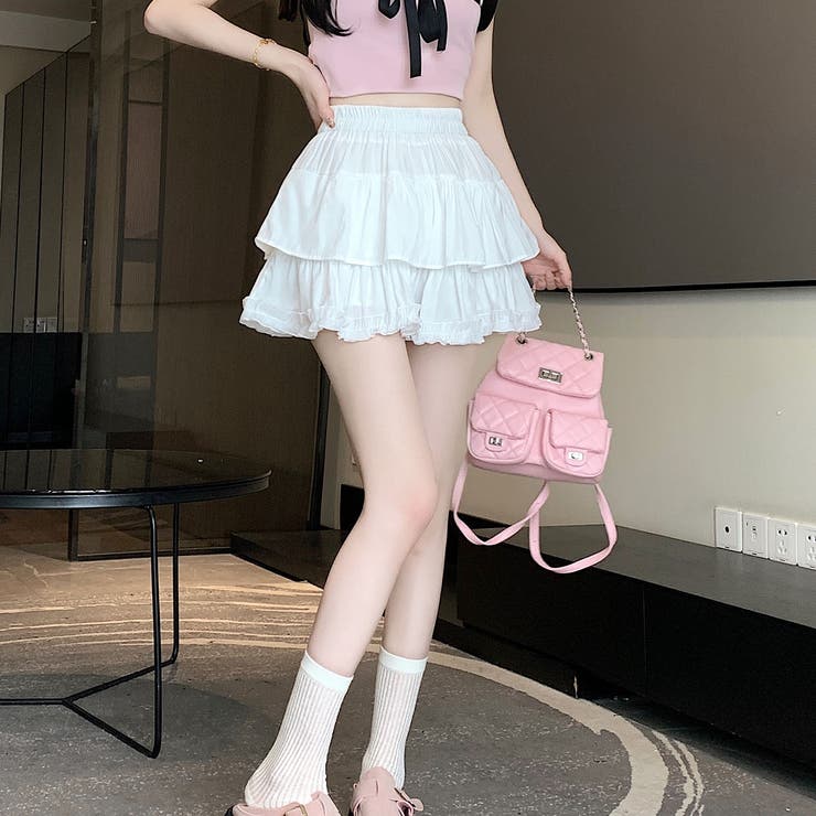 ハイウエストフリルミニスカート スカパン[品番：PVBW0009117  