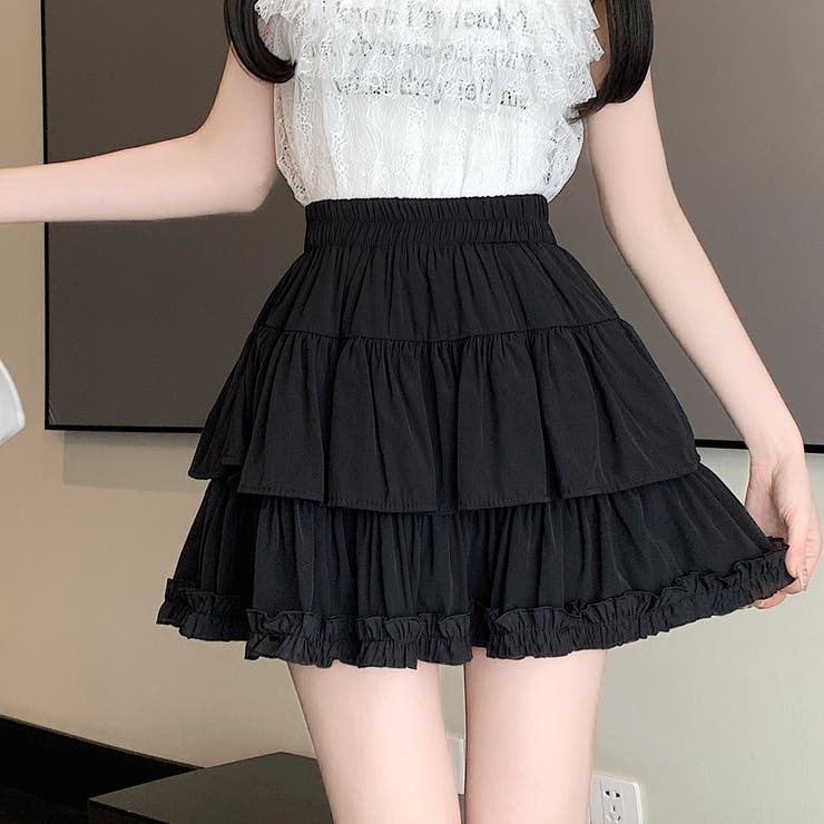 SIIILON♡フリル付き両横スリットスカート　ウエストゴム FOLLOWIN（フォロウィン） スカート 「バレエコアルック」「インナー