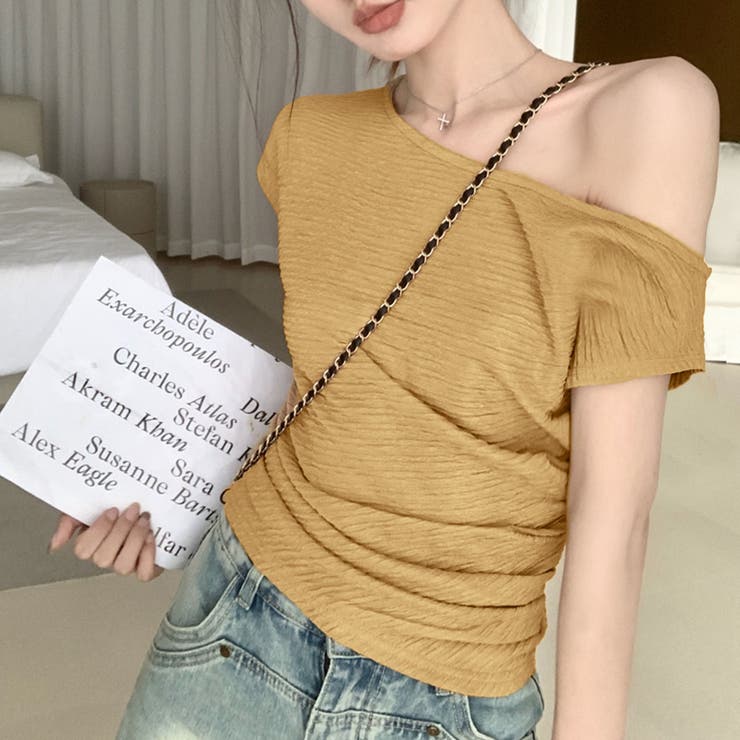 ベージュ | サイドシャーリングワッシャー半袖トップス | privatebeach