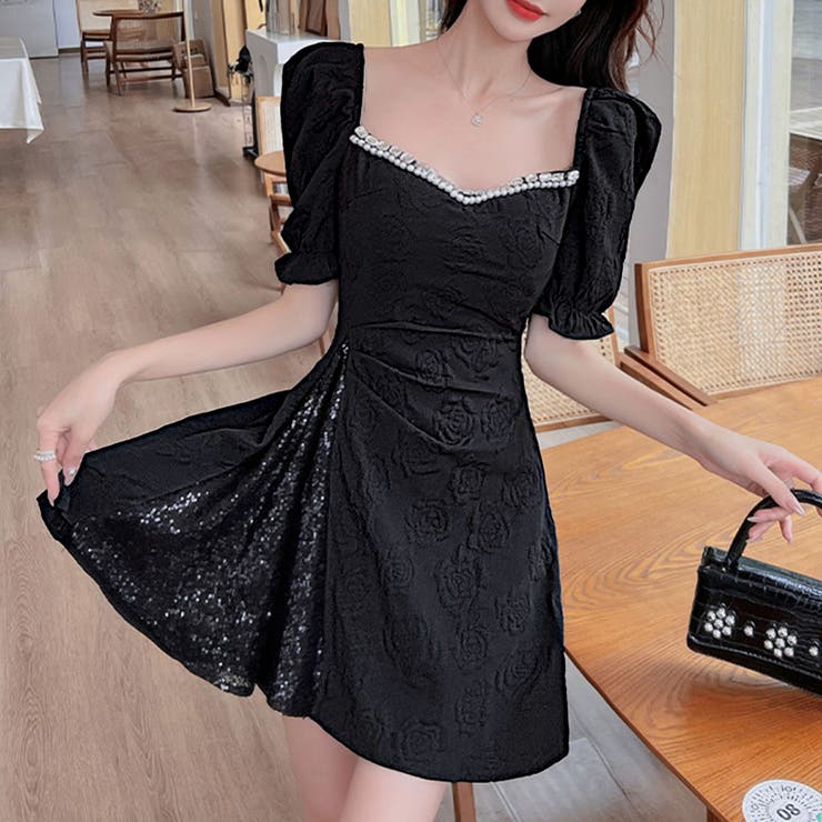 スクエアネックミニドレスワンピース[品番：PVBW0009183