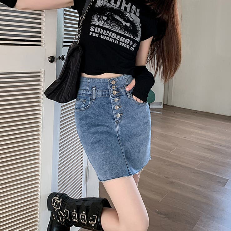 ハイウエストデニムミニスカート[品番：PVBW0009192]｜privatebeach