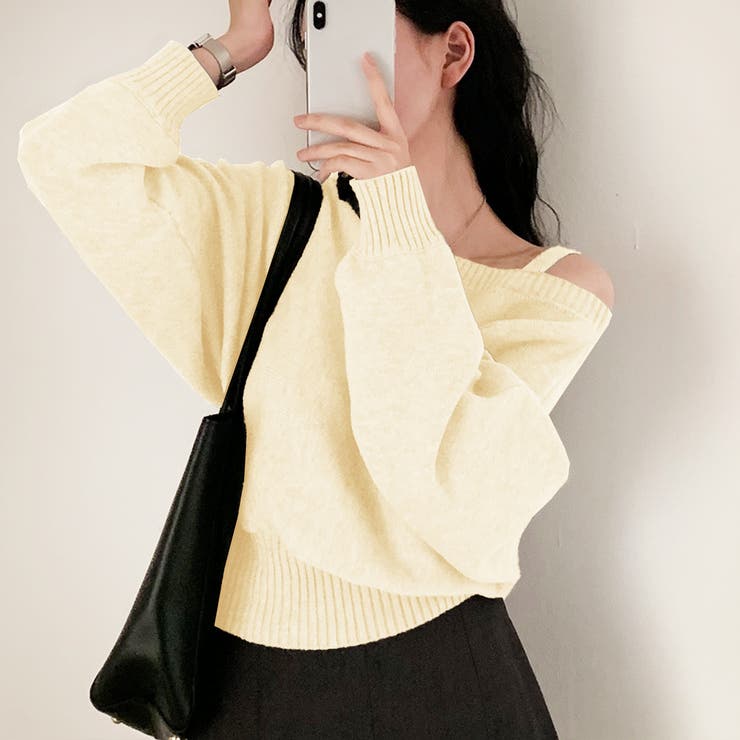 アシンメトリーオフショルダーニットトップス | privatebeach | 詳細画像14 