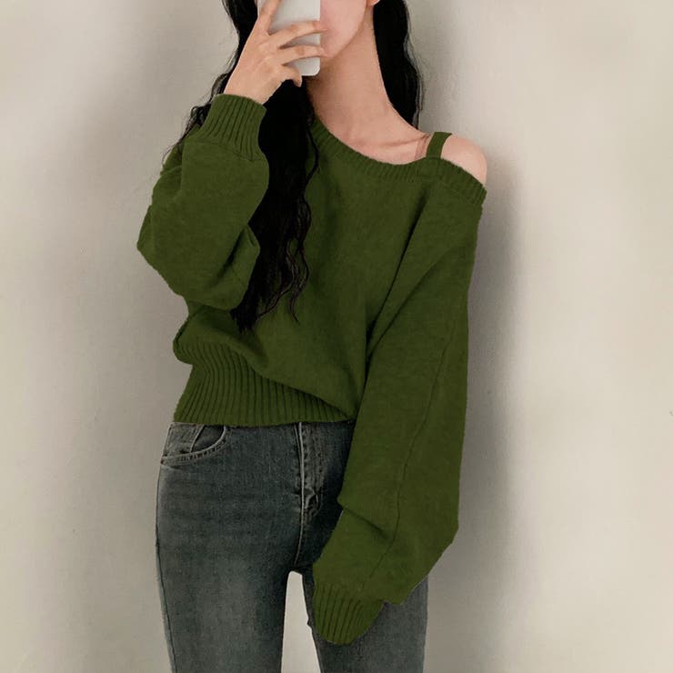 アシンメトリーオフショルダーニットトップス | privatebeach | 詳細画像17 