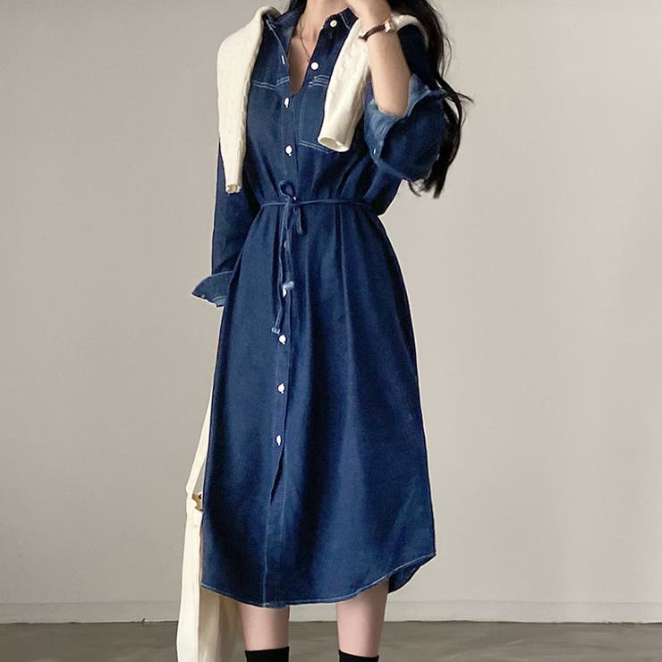ウエストマークデニムシャツワンピース[品番：PVBW0009224