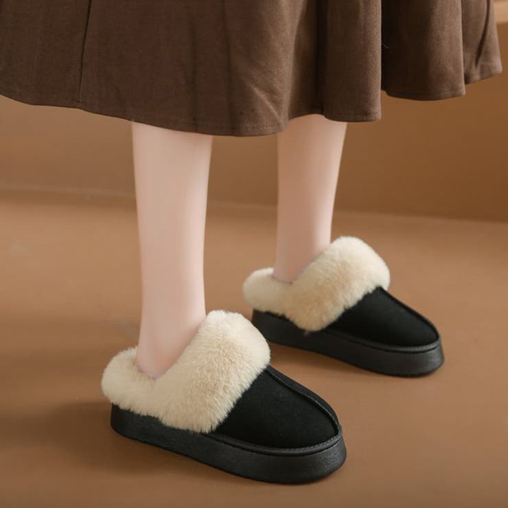 ブラック | 厚底フェイクムートン裏ボアスリッポンサンダル | privatebeach