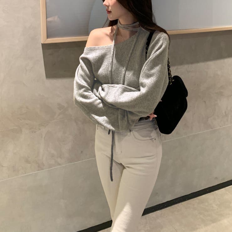 リボンレースアップオフショルダーニットトップス | privatebeach | 詳細画像10 