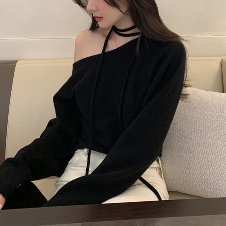 リボンレースアップオフショルダーニットトップス | privatebeach | 詳細画像12 