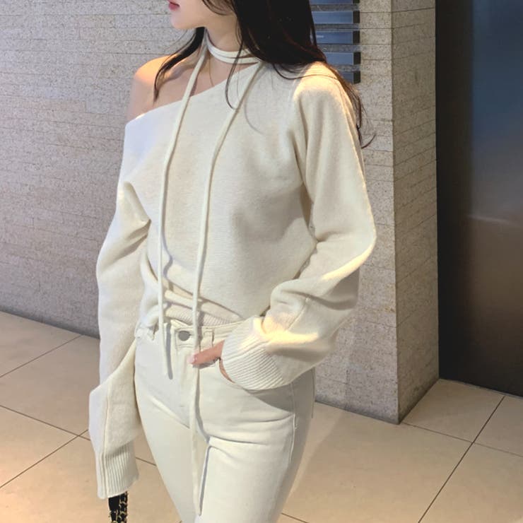 リボンレースアップオフショルダーニットトップス | privatebeach | 詳細画像5 