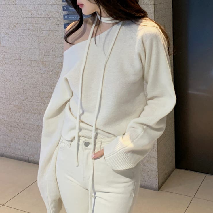 リボンレースアップオフショルダーニットトップス | privatebeach | 詳細画像6 