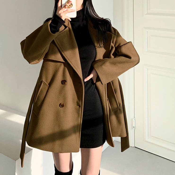 ブラウン | フェイクウールショート丈トレンチコート | privatebeach