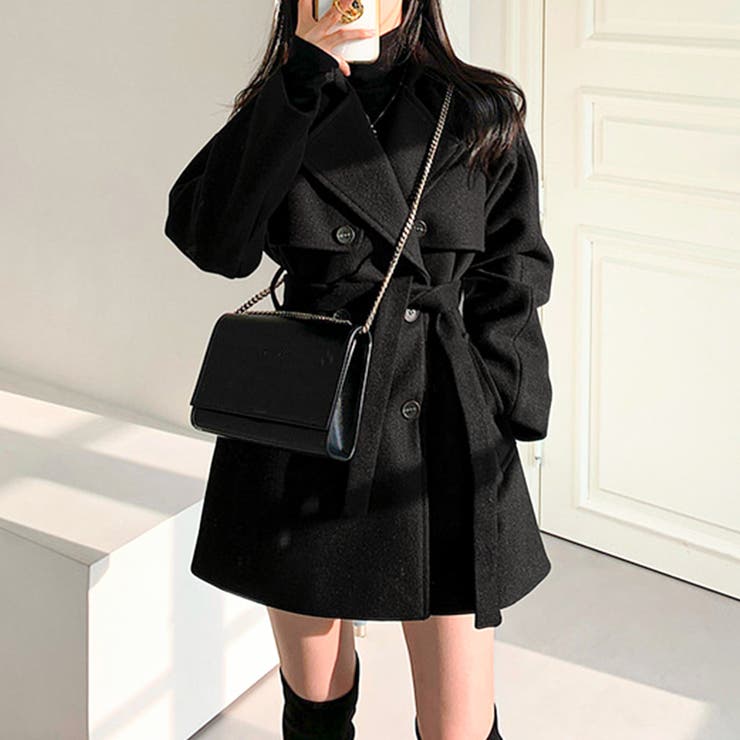 ブラック | フェイクウールショート丈トレンチコート | privatebeach