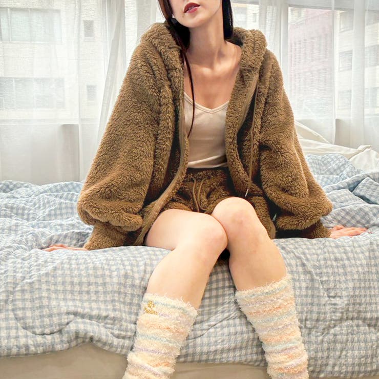 ブラウン | 2点セットルームウェア BIGシルエットボアパーカー＆ショートパンツ | privatebeach