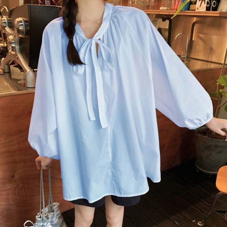 リボンタイボリュームスリーブチュニック丈ブラウス | privatebeach | 詳細画像10