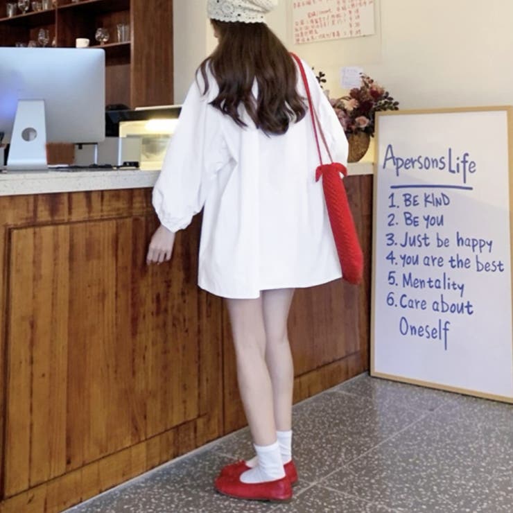 リボンタイボリュームスリーブチュニック丈ブラウス | privatebeach | 詳細画像8