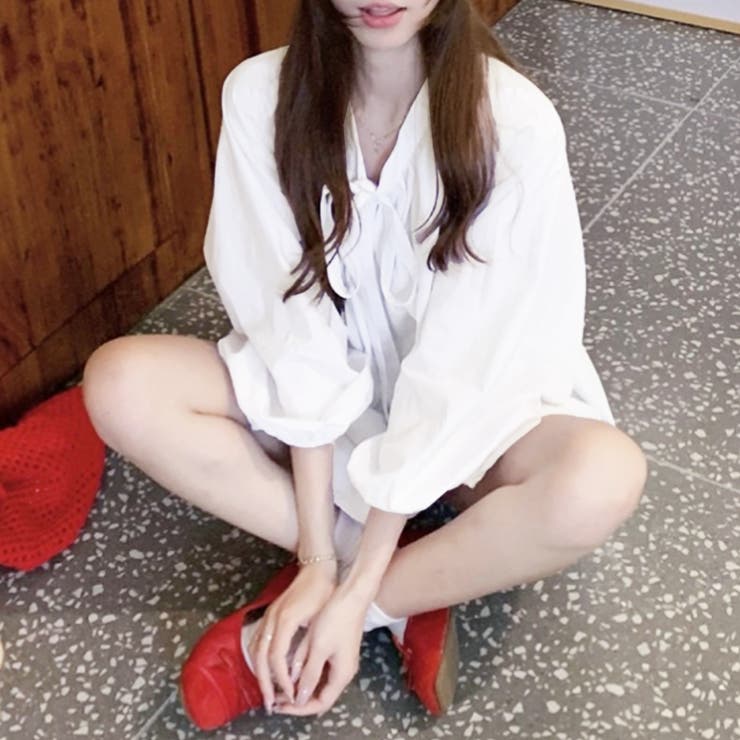 リボンタイボリュームスリーブチュニック丈ブラウス | privatebeach | 詳細画像9