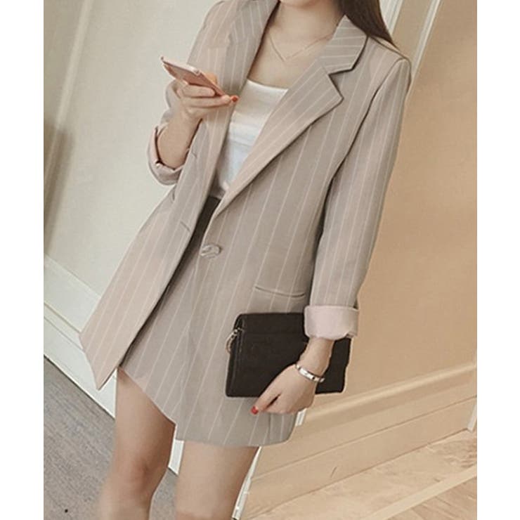 2点セットアップ ストライプ柄テーラードジャケット＆スカパン | privatebeach | 詳細画像10 