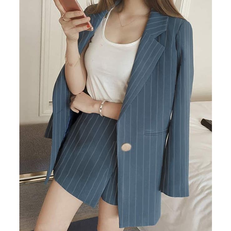 2点セットアップ ストライプ柄テーラードジャケット＆スカパン | privatebeach | 詳細画像3 