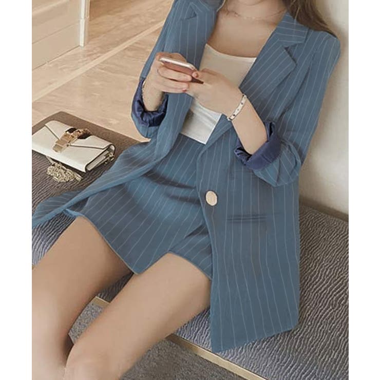 2点セットアップ ストライプ柄テーラードジャケット＆スカパン | privatebeach | 詳細画像4 