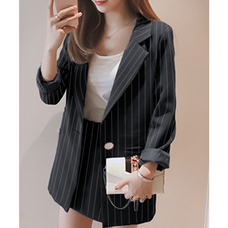 2点セットアップ ストライプ柄テーラードジャケット＆スカパン | privatebeach | 詳細画像7 