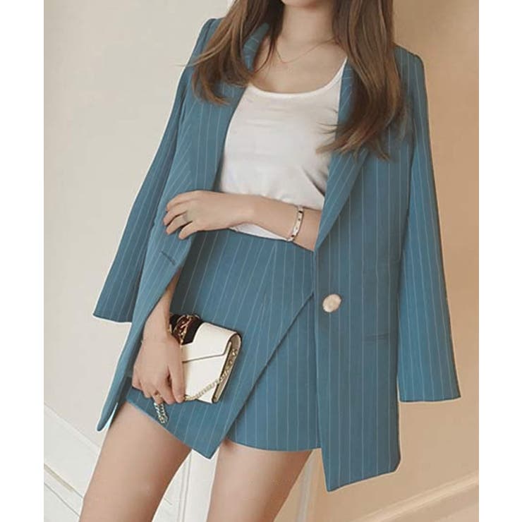ブルー | 2点セットアップ ストライプ柄テーラードジャケット＆スカパン | privatebeach
