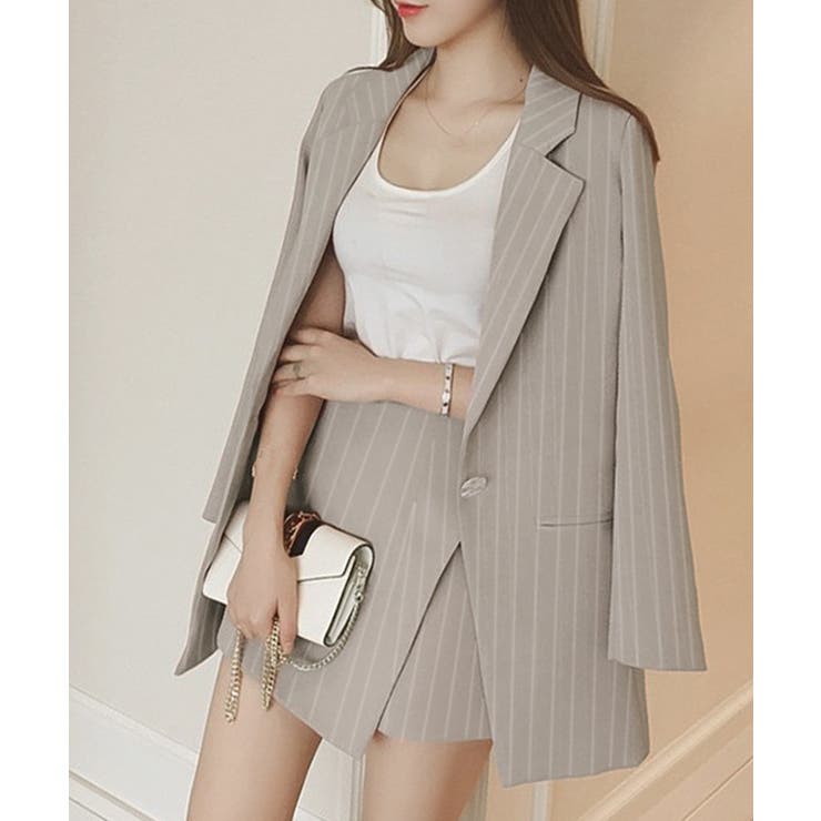 グレー | 2点セットアップ ストライプ柄テーラードジャケット＆スカパン | privatebeach